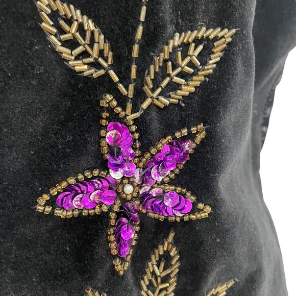 Vintage Jane Ashley Black Velvet Floral Sequin Vest L Boho Chic Festival Holiday - Picture 9 of 12